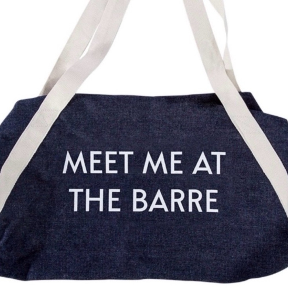 Meet Me At The Barre Denim Navy Canvas Tote Bag with Cream Straps